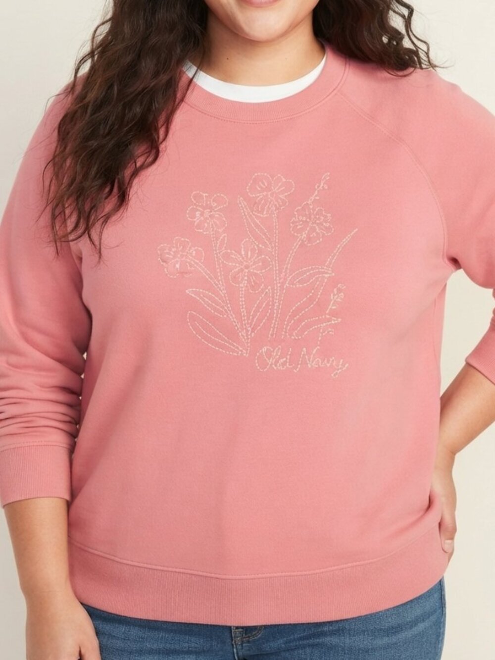 Old Navy Floral Embroidery Crewneck Sweatshirt Pink 3XL